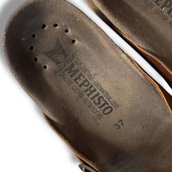 MEPHISTO Helen Womens Toe Loop Sandals US 7 Euro 37 Desert Tan Brown Leather - Picture 6 of 13